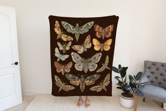 Moth Blanket Aesthetic Blanket Cottagecore Blanket Fairycore Decor Goblincore Decor Cottage Core Gift Dark Academia Witchy Throw Blanket