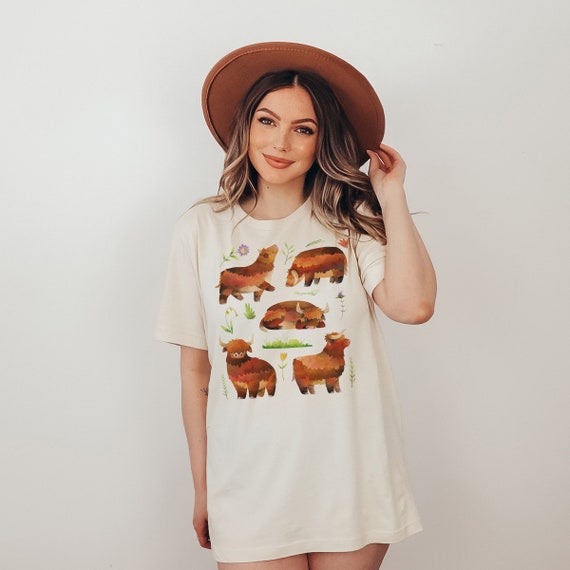 Highland Cow Shirt Highland Cow Tee Cow Themed Gifts Highland Cattle T Shirt Farm Animal Shirt Farmcore Aesthetic Cottagecore