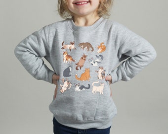 Toddler Cute Cat Sweatshirt Kids Kitties Sweater Kitty Crewneck Kitten Shirt Cottagecore Clothing Cottage Core Clothes Cat Lover Gift