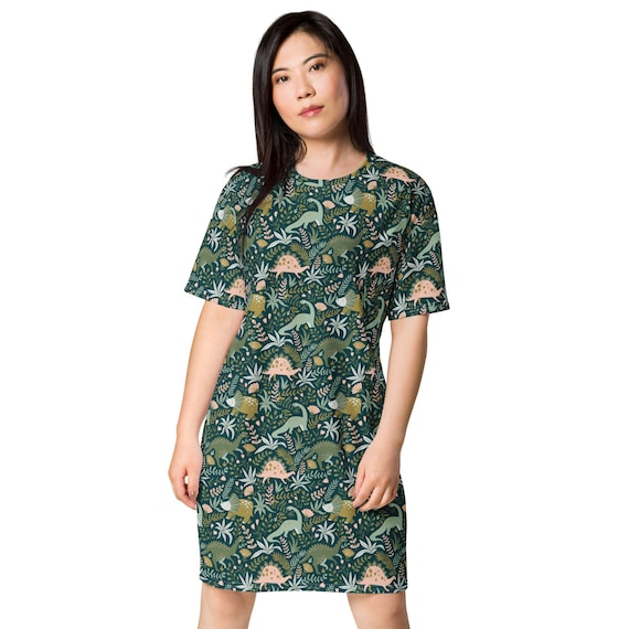 Boho Dinosaur Tshirt Dress Dino Print Dress Stegosaurus Triceratops Bronotosaurus Girly Dinosaur Kidcore Clothes Paleontology Dress