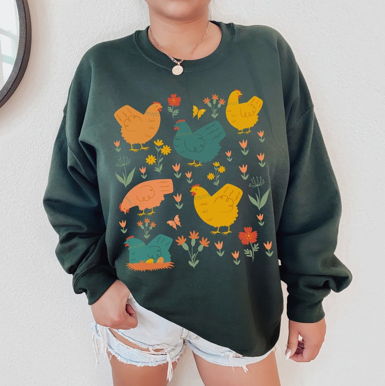 Colorful Chicken Patchwork Print Casual Cotton Sweatshirt main image 1