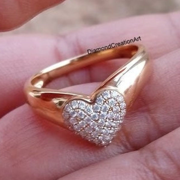 Moissanite Diamond Heart Design Ring, 18K Yellow Gold Wedding Ring, Pave Set Diamond Heart Ring, Unique Ring For Women, Anniversary Gift