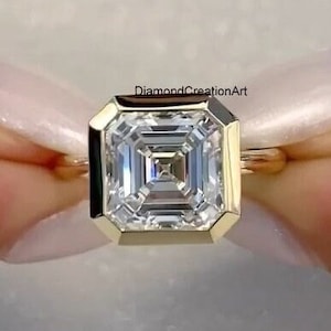 4.00 Ct Asscher Cut Colorless Moissanite Engagement Ring, 10K /14K /18K Yellow Gold Ring, Solitaire Moissanite Ring, Bridal Anniversary Gift