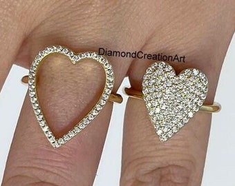 Open Shank Heart Shape Halo Ring, Diamond Pave Heart Ring, Antique Heart Shape Insert Wedding Ring Set, 14K Gold Ring Set, Anniversary Gift