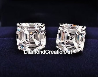 4.00 TCW Asscher Cut Moissanite Diamond 925 Sterling Silver Stud Earrings, Minimalist Earrings, Great For All Occasions, Anniversary Gift