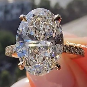 13x9 MM Oval Cut Moissanite Proposal Ring, Awesome Four Claw Prong Set Diamond Ring, Pave Setting, 18K Yellow Gold Ring, Bridal Wedding Ring