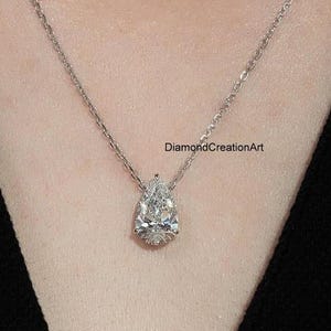 12 x 8 MM Moissanit Diamant Anhänger Halskette, Solitär Diamant Halskette, Wassertropfenförmige zierliche Halskette, 14k Weißgold Halskette