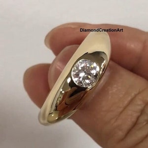 14k Gold Dome Ring, Round Diamond Ring, 14k Round Diamond Ring, Dome Ring With Diamond, Unique Dome Wedding Ring, Women&#39;s Moissanite Ring