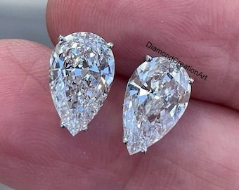 9x6 MM Pear Cut Moissanite Stud Earrings, Diamond Solitaire Pear Stud Earrings, Screw Back Earrings, 935 Argentium Silver Earrings Gift Her