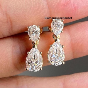 Teardrop Earrings, 5.5 TCW Alluring Pear Shape Moissanite Diamond Drop Earrings, 14k Yellow Gold Earrings, Screw Back, Wedding Earrings