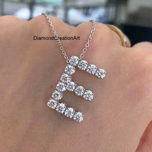 Colgante inicial de diamante de oro blanco de 18K, colgante de letra "E" de diamante moissanita, colgante personalizado, regalo colgante inicial de moissanita para ella