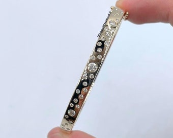 Flush Set Cluster Diamond Bangle, 10K Gold Bangle, Moissanite Diamond Bangle, Diamond Bangle For Daily Wear, Women&#39;s Jewelry, Gift For Her