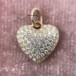 Heart Shape Pendant Diamond Micro Pave Set Pendant, 1.80 MM Round Cut Moissanite Engagement Pendant, 10K Gold Only Pendant Gift For Love