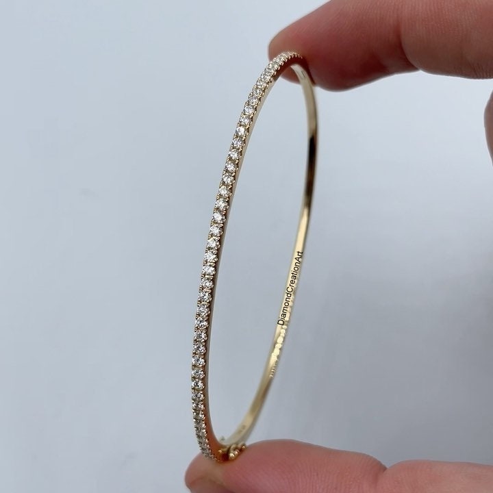 Diamond Bangle, 14k Gold Stacking Diamond Bangle, Round Cut Lab Grown Diamond Bangle Bracelet, Dainty Diamond Bangle Bracelet Gift For Women