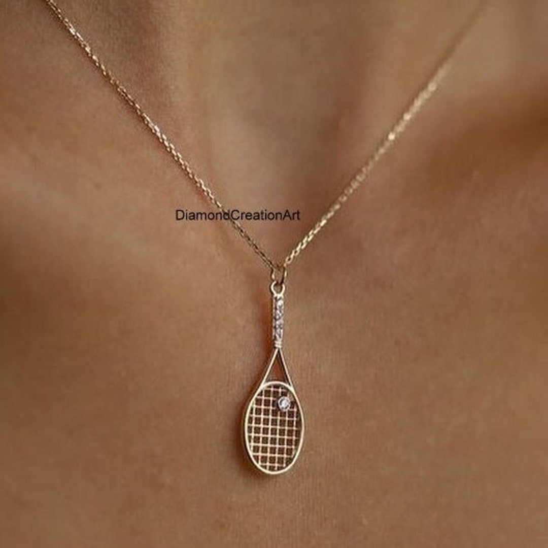 18K Solid Gold Tennis Racket Pendant, Tennis Racket Pendant, Wedding ...