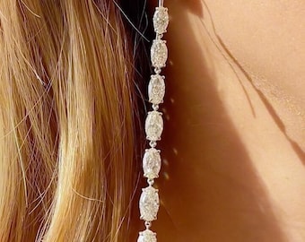 5x3mm Oval Cut Moissanite Diamond Earrings, 14K White Gold Earrings, Designer Dangle Drop Earrings, Long Dangle Earrings Party Wear Earrings