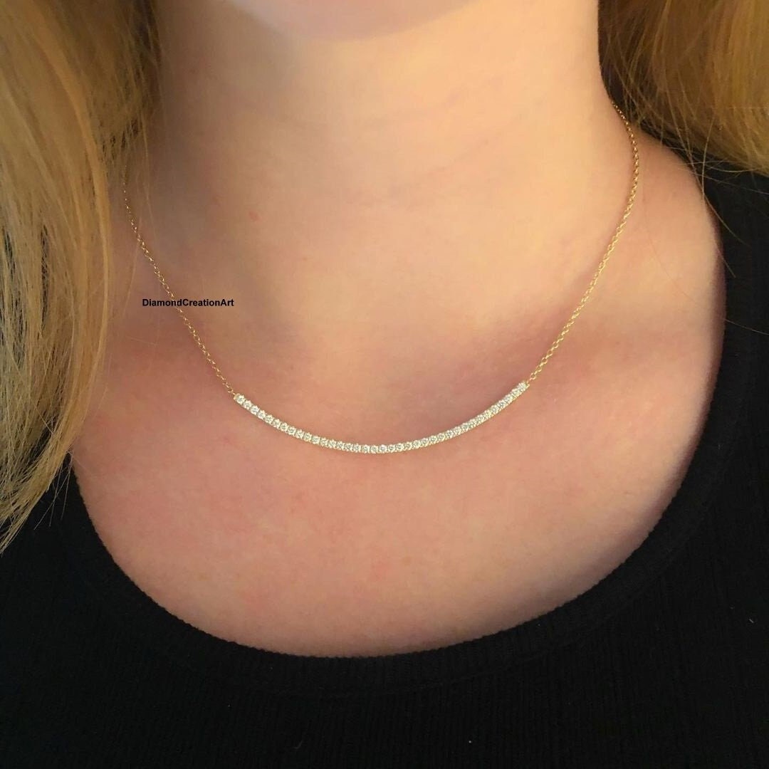 Natural Diamond Pendant Necklace, Diamond Curved Design Necklace