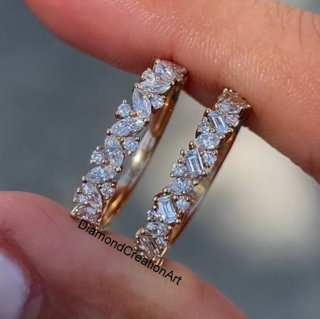 Marquise and Round Cut Lab Grown Diamond Band, Baguette and Marquise ...