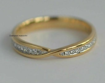 Round Cut Moissanite Diamond Engagement Band, Unique Wedding Band, Two Tone Gold Band, Half Eternity Band, Stackable Band, Anniversary Gift