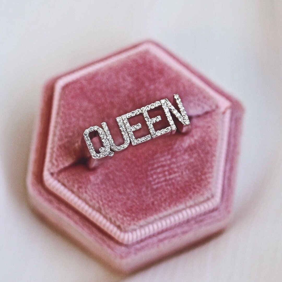 10K Solid White Gold Ring, Custom Diamond Name Ring, Custom Ring