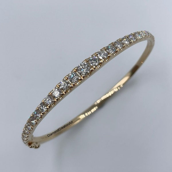 Unique Round Cut Moissanite Bangle Pave Set Diamond Bangle In 14K Solid Gold, Antique Moissanite Gold Bangle, A Memorable Anniversary Gift