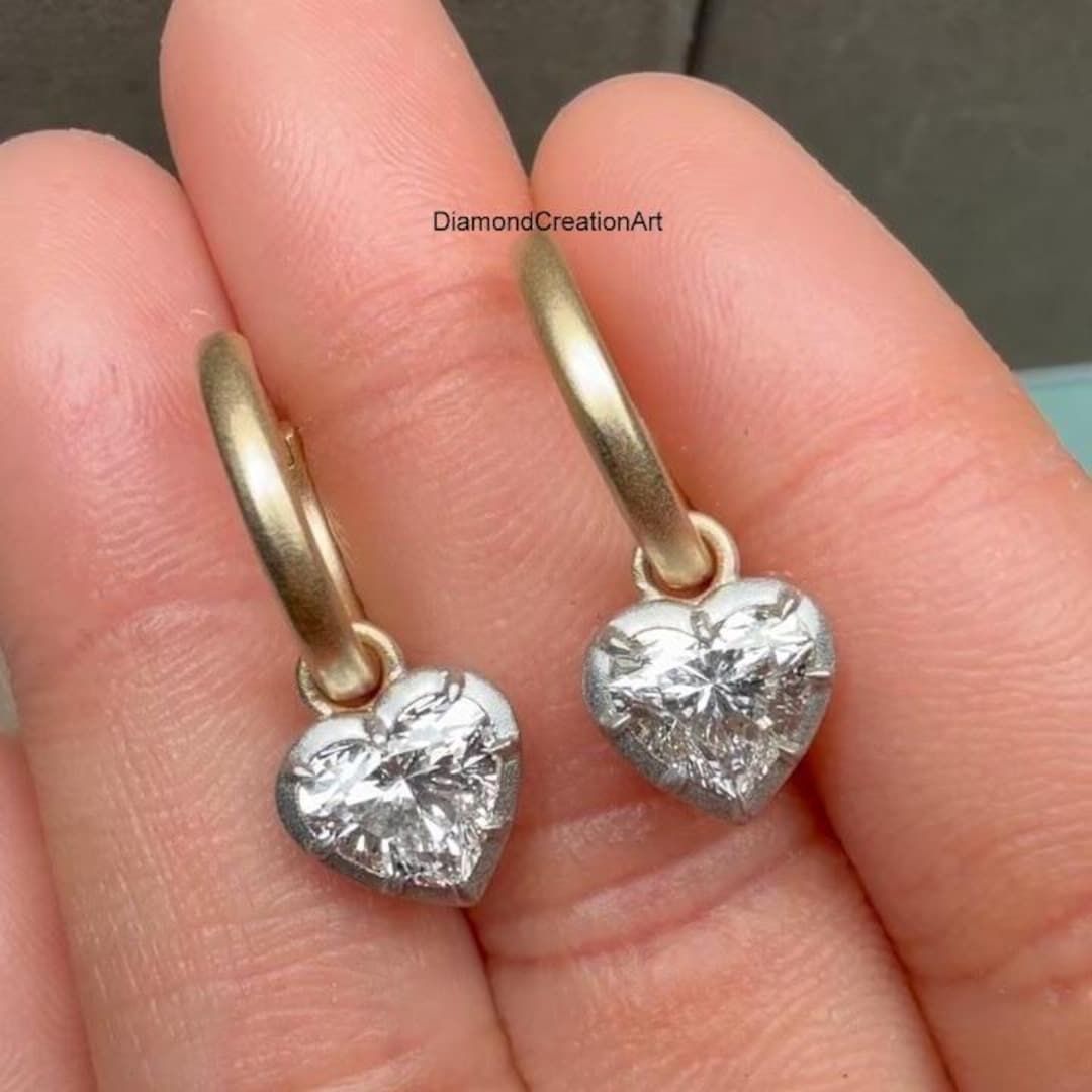 Beautiful 7 MM Heart Cut Colorless Moissanite Earrings, Solitaire ...