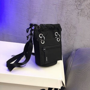 Small Crossbody Bag|Nylon Drawstring Bucket Bag|Unisex Zipper Cellphone Holder|Neck Bag|Small Shoulder Bag with Card Purse|Gift for Women Gi
