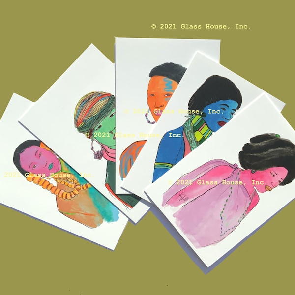 Colorful Indigenous Sacrosanct People cards as set of 5 Postcards Mini Prints