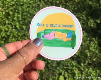 Rest is Revolutionary, decolonize, hand painted, watercolor Vinyl Sticker