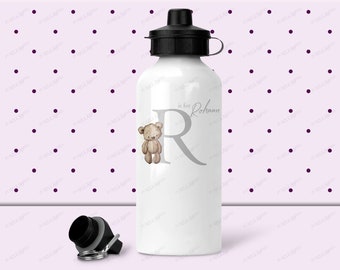 Personalised Teddy Bear Drink Bottle. Metal Water Bottle. Back To School.