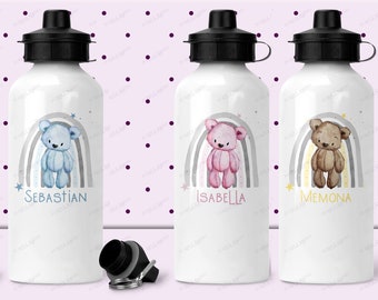 Personalised Bear Drinks Bottle. Metal Water Bottle. Back To School.