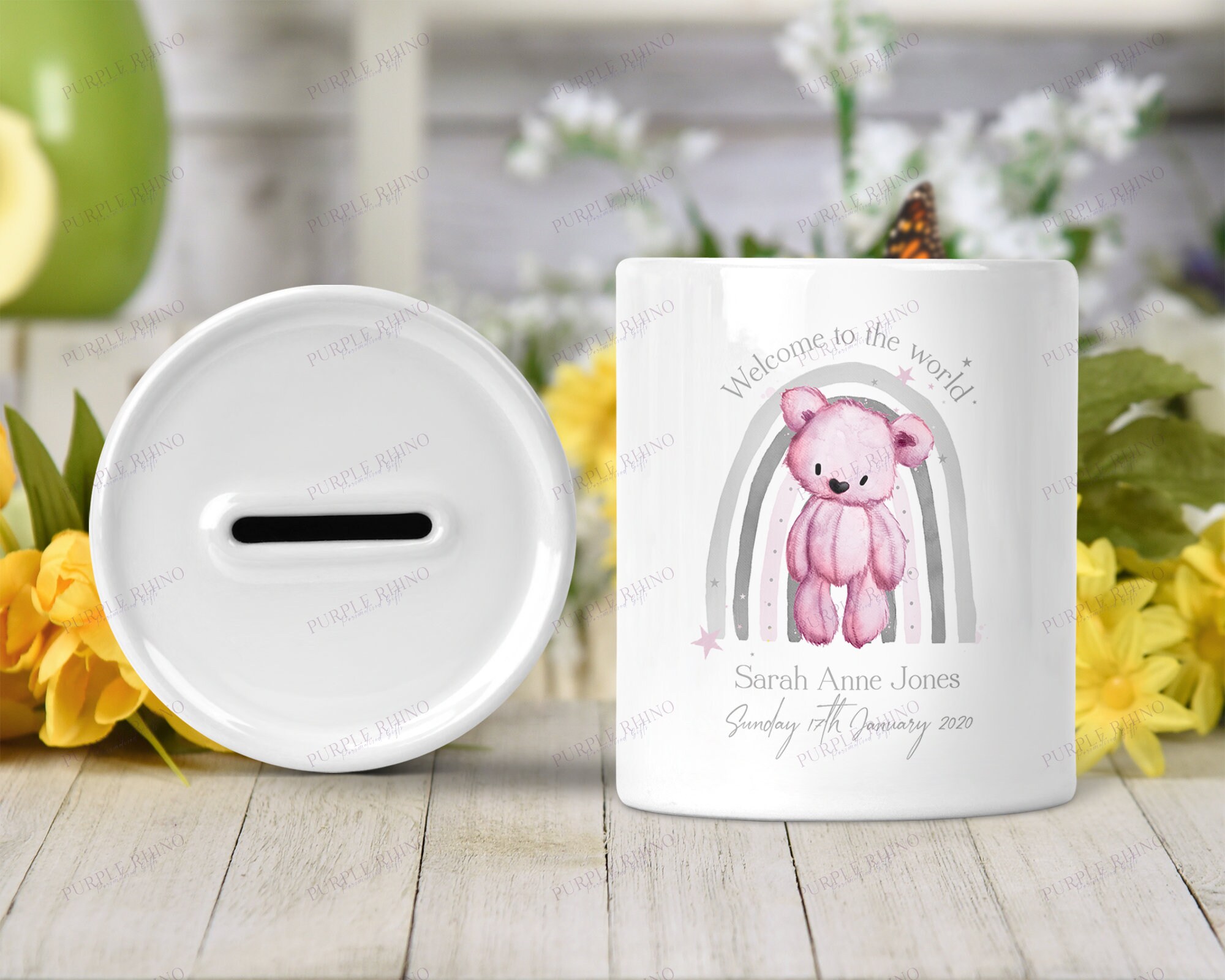 Baby Money Box New Baby Gift Teddy Rainbow Baby Shower Etsy