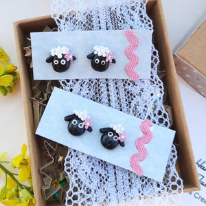 Black sheep studs earrings, polymer clay, stainless steel, cute jewelry, Easter gift jewelry, handmade earrings, miniature Blacksheep