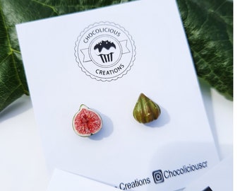 Figs stud earrings, polymerclay earrings, fruit miniatures, stainless steel