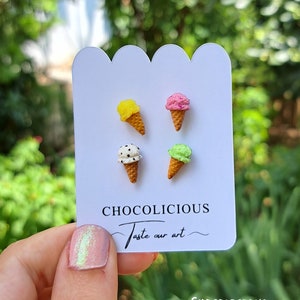 Miniature ice cream stud earrings, stainless steel, lemon, strawberry, chocolate and vanilla ice cream, playful jewelry, miniature ear studs