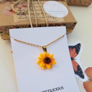 Sunflower Necklace, handmade jewelry, polymer clay, stainless steel