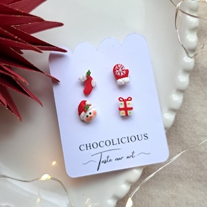 Christmas studs earrings, çhristmas gift, unique earrings , polymer clay earrings, stainless steel, resin, cutie and tiny earrings