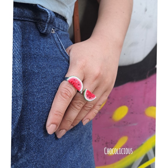 Handmade Polymer Clay Watermelon Ring: Funky Summer Jewelry UK