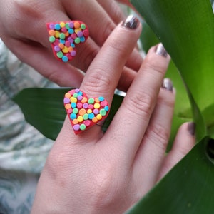 Love is love collection, colourful hearts rings, handmade jewelry, polymer clay rings, funky rings, pride , rainbow colors, colorful ring