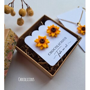 Sunflower Stud Earrings, Polymer clay jewelry, Stainless Steel