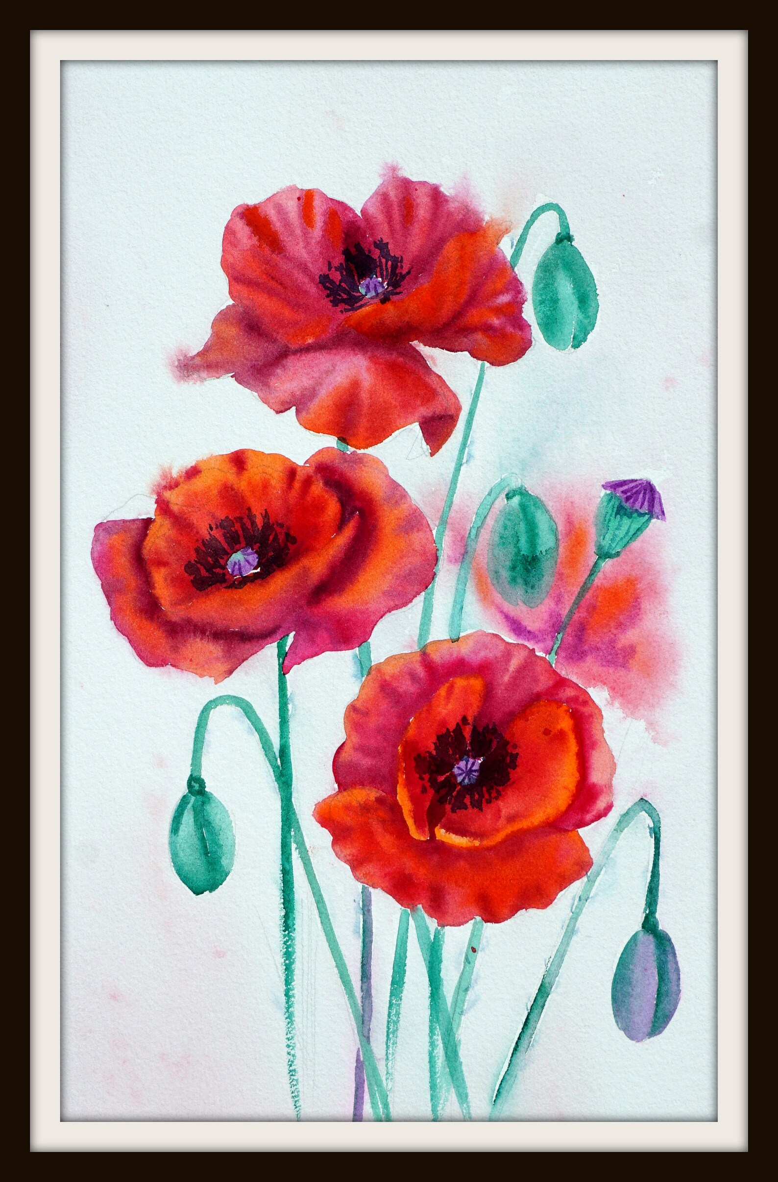 Rote Mohnblumen Original Aquarell Malerei Blumen Kunst | Etsy