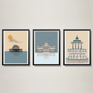 Brighton poster set, Brighton Pier, Brighton Pavilion, Brighton Bandstand // Brighton print, Destination print, Travel Poster, Seaside art