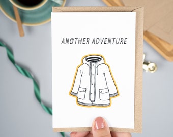 Illustrated card, new adventure, bon voyage card, goodbye card