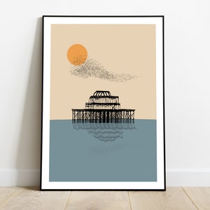 Arte mural de Brighton, póster del muelle de Brighton, póster del Reino Unido // Impresión de Brighton, póster de destinos, póster de turismo, impresión de póster de viajes