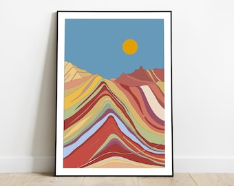 Peru poster, Rainbow mountains, Peru art, home decore, travel theme, going away present