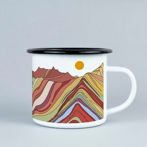 Illustrated Peru Rainbow mountains mug, Peruvian art, new home present, campfire coffee cup