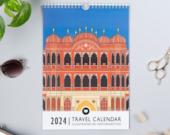 Calendario da parete 2024, calendario moderno, calendario artistico, calendario illustrato, regali di viaggio, stampe di viaggio