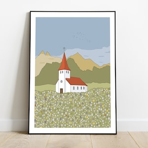 Stampa panoramica della chiesa islandese
