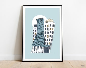 Prague Dancing House print, Czech republic poster, travel wall art, wall decore