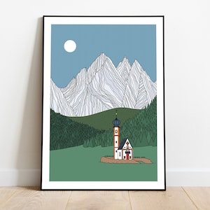 Dolomites Italy poster, Italian wall art